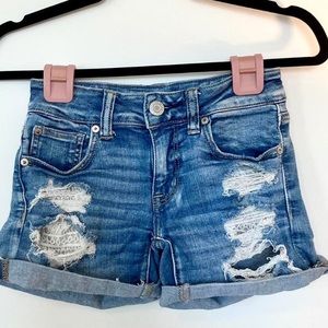 Distressed Denim Shorts with Lace